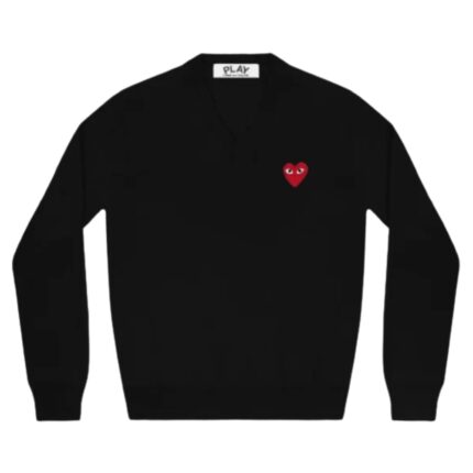 CDG PLAY Red Heart V-Neck Pullover Sweater Black