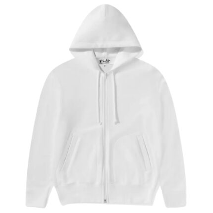 CDG Play Reverse Red Heart Zip Hoodie – White