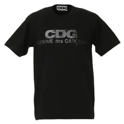 Comme Des Garcons CDG Black on Black Foil Print Short Sleeve Shirt