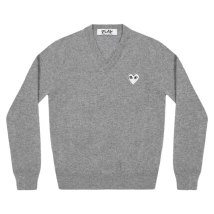 Comme Des Garcons PLAY Grey V-Neck Sweater