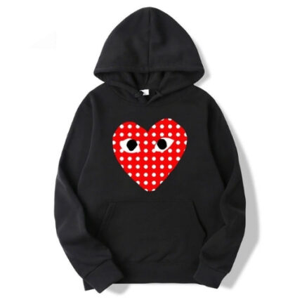 Comme Des Garcons White Dotted Red Heart Hoodie