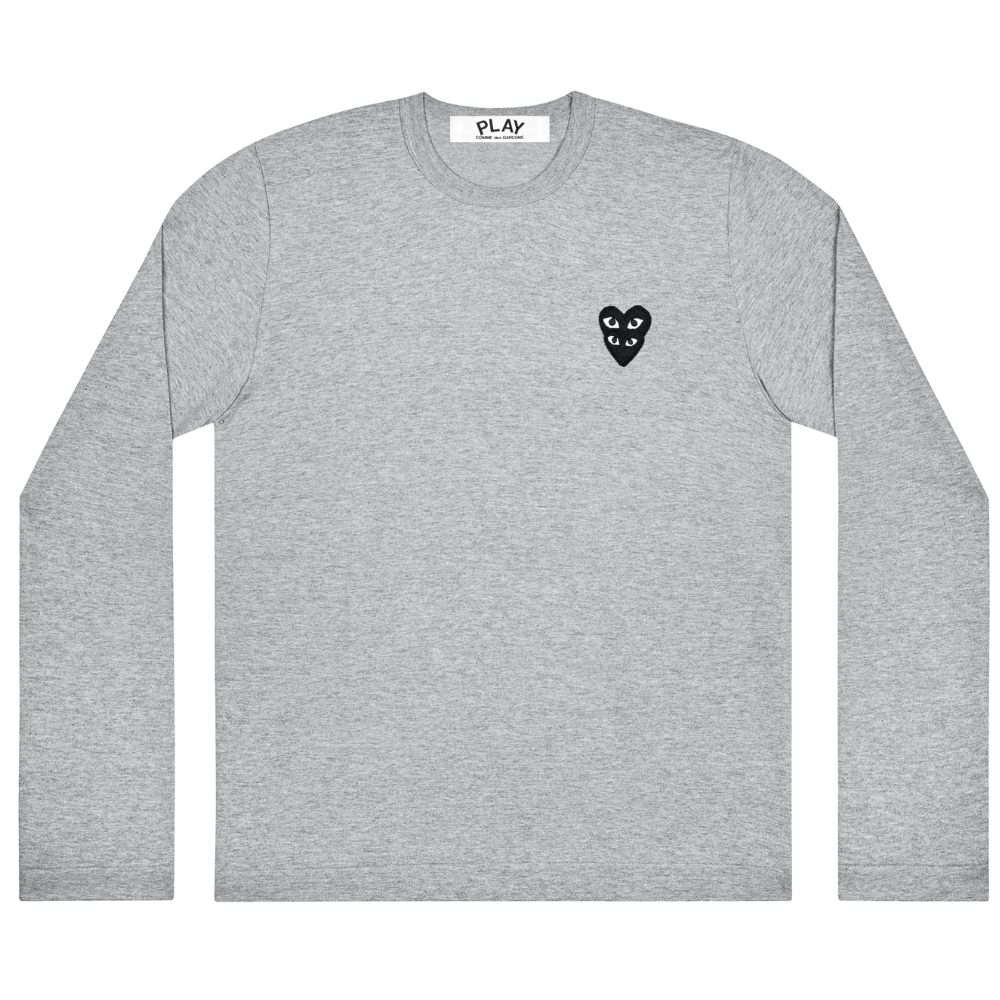 Comme des Garcons PLAY Black Heart Long Sleeve Grey T-Shirt Comme des Garcons PLAY Black Heart Long Sleeve Grey T-Shirt