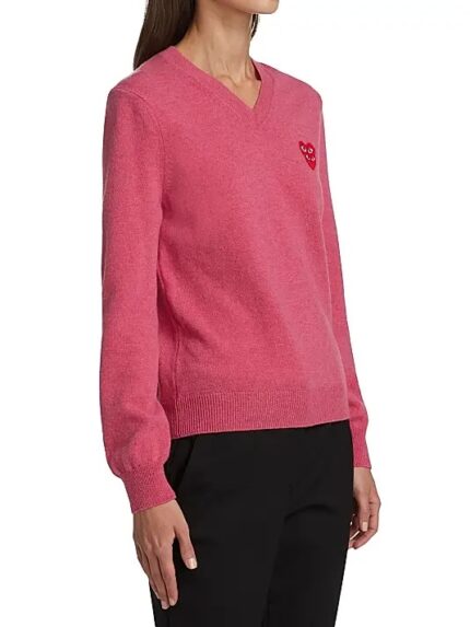 Comme des Garçons PLAY Double Heart V-Neck Pink Pullover