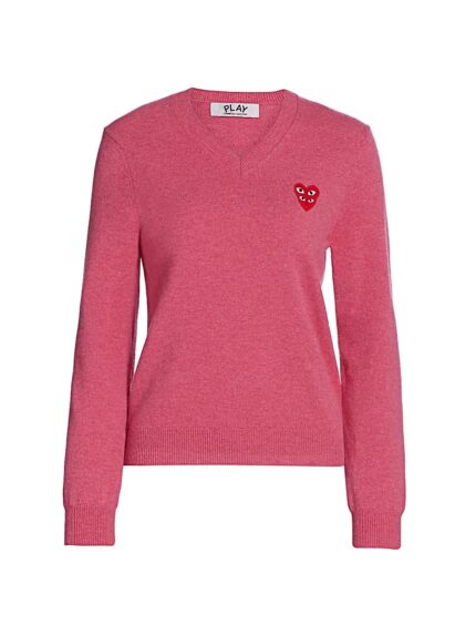 Comme des Garçons PLAY Double Heart V-Neck Pink Pullover