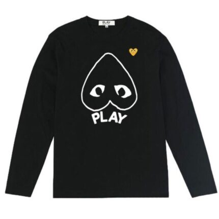 Comme des Garcons PLAY Gold Heart Graphic Long Sleeve Black T-Shirt