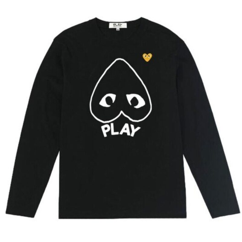 Comme des Garcons PLAY Gold Heart Graphic Long Sleeve Black T-Shirt