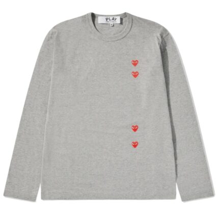 Comme des Garcons PLAY Multi Red Heart Long Sleeve Grey T-Shirt