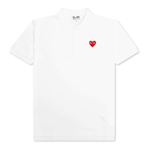 Comme des Garcons PLAY Play Red Emblem White Polo T-Shirt Comme des Garcons PLAY Play Red Emblem White Polo T-Shirt