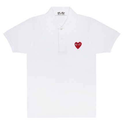 Comme des Garcons PLAY Red Heart Polo Shirt White