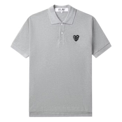 Comme des Garcons PLAY Stacked Black Heart Polo Grey Shirt