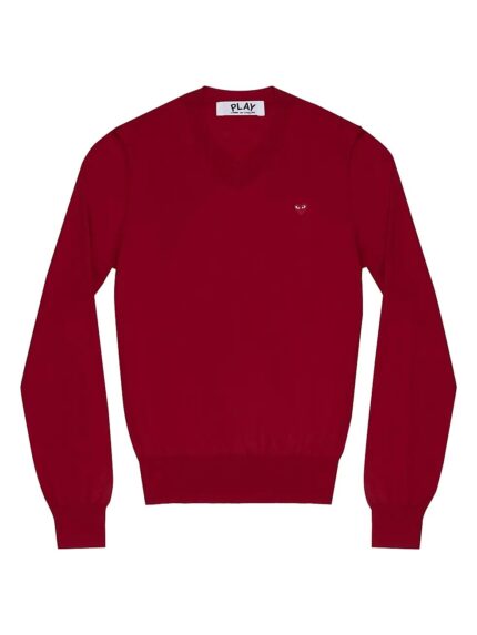 Comme des Garçons V-Neck Wool Heart Red Sweater